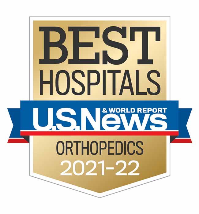 Banner image of U.S. News & World Report Best Hospitals – Ranked nationally in Orthopedics Specialty for 2020-2021.