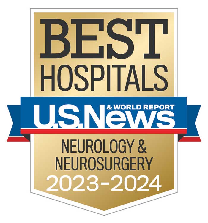 Banner image of U.S. News & World Report Best Hospitals – Ranked nationally in Neurology and Neurosurgery Specialties for 2023-2024.