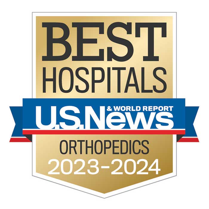 Banner image of U.S. News & World Report Best Hospitals – Ranked nationally in Orthopedics Specialty for 2023-2024.