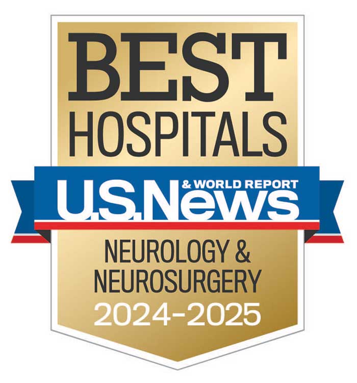 Badge image of U.S. News & World Report Best Hospitals – Ranked nationally in Neurology & Neurosurgery Specialties for 2024-2025.