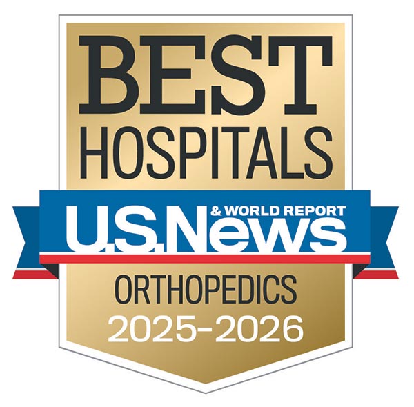 Badge image of U.S. News & World Report Best Hospitals – Ranked nationally in Orthopedics Specialty for 2025-2026.